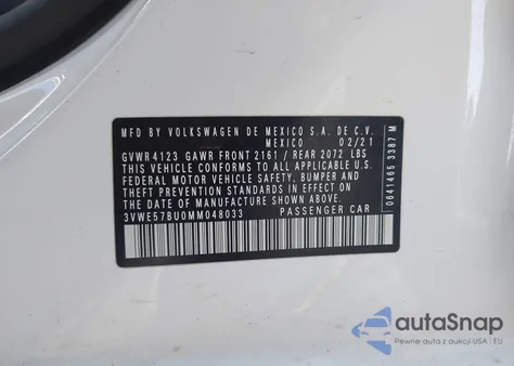 2021 Volkswagen Jetta 1.4T Sel z USA, uszkodzony, nr VIN 3VWE57BU0MM048033